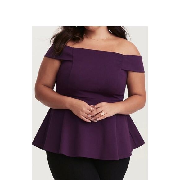 Torrid women’s top purple off shoulder peplum feminine wormy Goth plus size - Picture 1 of 9
